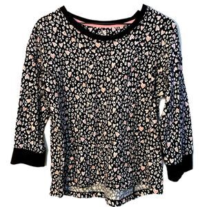 CUDDLE DUDS 3/4 Sleeves Crew Neck Top Women’s S/M White Black Pink Hearts